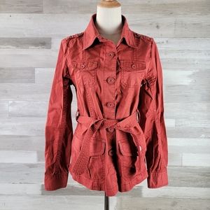 Aventura Organic Cotton Belted Button Mid Length Jacket Womens Size Med